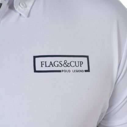 Polo de concours pour garçons de 4 à 14 ans Flags and Cup Comodoro blanc flocage logo