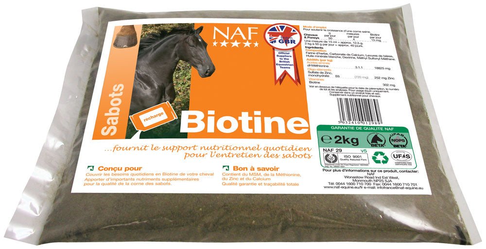 Recharge de biotine pour les sabots des poneys et chevaux Naf 2 kilos