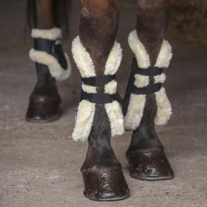 Protège-tendons doublés mouton synthétiques pour poneys et chevaux Norton XTR noirs portés