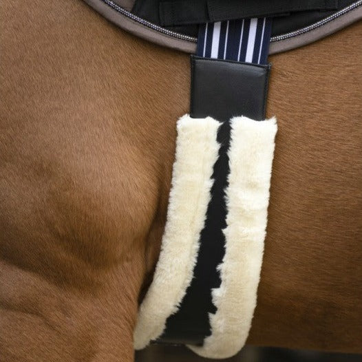 Sangle anatomique doublée mouton synthétique pour poneys et chevaux Norton XTR noir et beige
