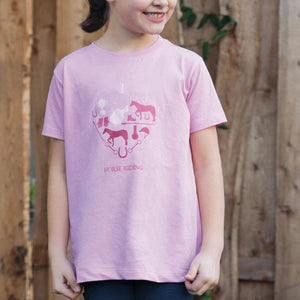 Tee-shirt à manches courtes pour enfant de 5 à 14 ans HKM Love rose porté