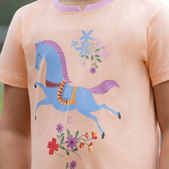Tee-shirt à manches courtes pour enfants de 3 à 10 ans HKM Flower Pony abricot
