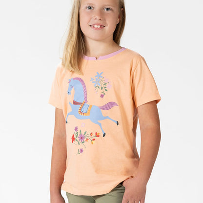 Tee-shirt à manches courtes pour enfants de 3 à 10 ans HKM Flower Pony abricot