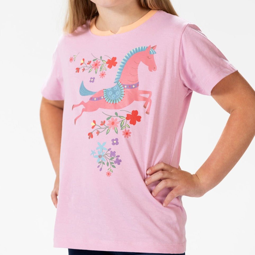 Tee-shirt à manches courtes pour enfants de 3 à 10 ans HKM Flower Pony rose