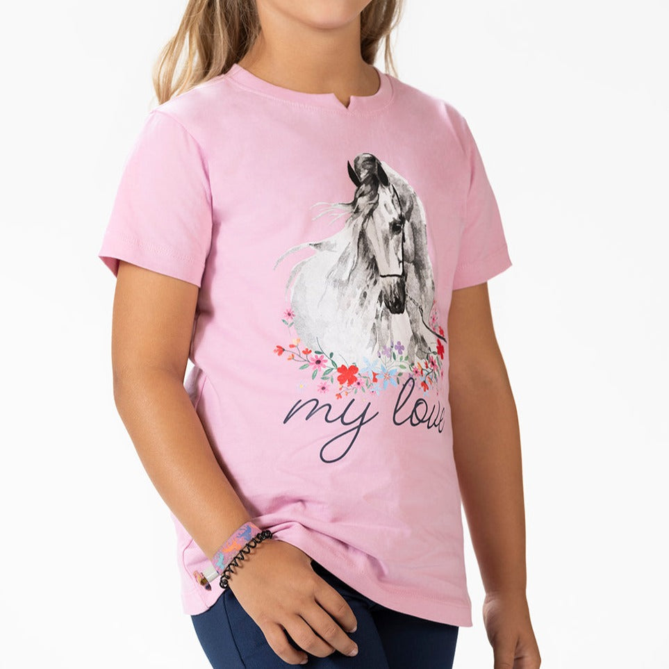 Tee-shirt à manches courtes pour petites cavalières de 3 à 14 ans HKM Horse Spirit rose