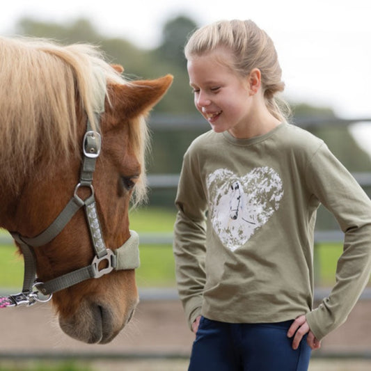 Tee-shirt à manches longues pour filles HKM Horse Spirit olive