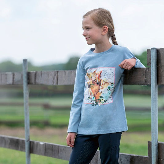 Tee-shirt manches longues pour petites cavalières dès 3 ans HKM Sweat Dreams bleu