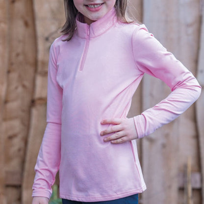 Tee-shirt technique à manches longues pour enfants et ados HKM Basic rose porté
